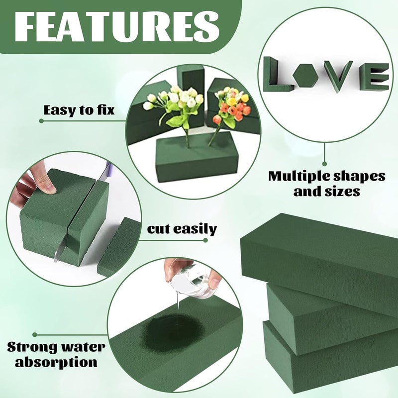 Mb Traders Floral Products, Wet and Dry Floral Foam Blocks Flower Arrangement Kit for Fresh or Silk Artificial Flowers Premium Green (9"L x 3.1"W x 4.3"H; Pack of 4)  - Image 5