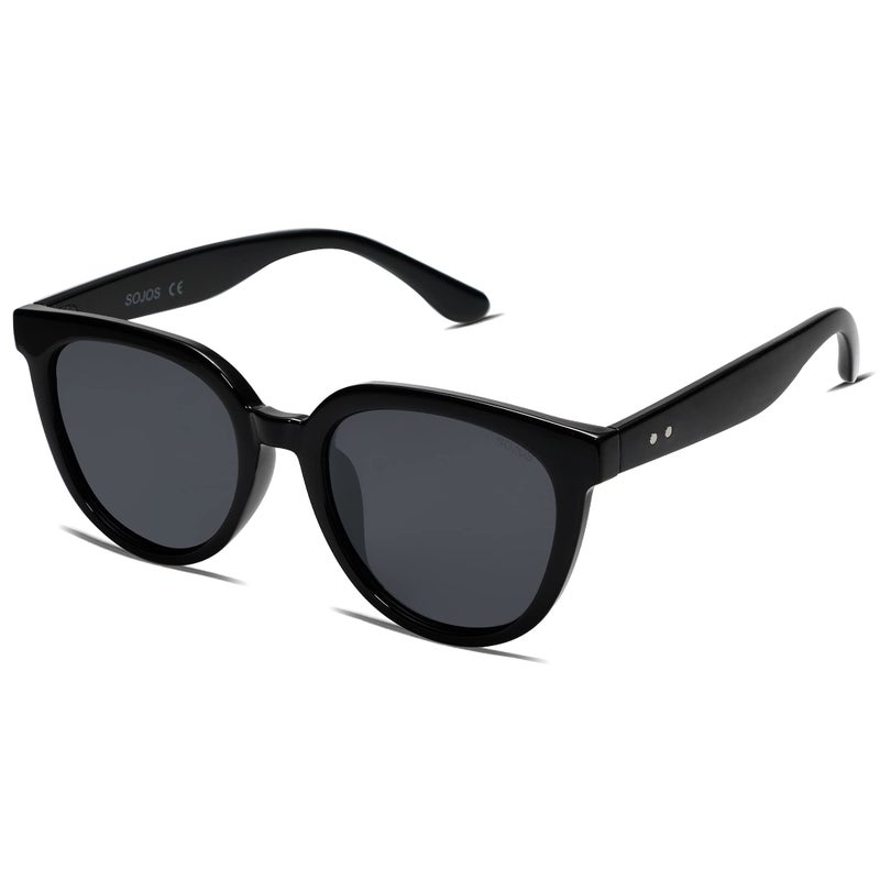 SOJOS Trendy Cat Eye Round Polarized Sunglasses for Women Fashion UV Protection Sunnies Sunglasses SJ2175, Black Frame/Grey Lens - Image 3