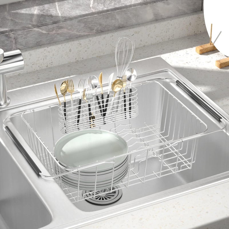 KASTWAVE Stainless Steel Utensil Holder, Knife Fork & Dish Drainer Rack, 304 Rust Proof Design Lasts Longer, Hygienic and Easy Clean, Kitchen Organizer, Silver - Image 4
