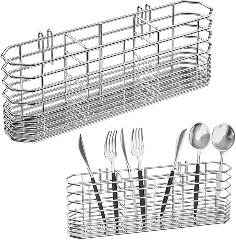 KASTWAVE Stainless Steel Utensil Holder, Knife Fork & Dish Drainer Rack, 304 Rust Proof Design Lasts Longer, Hygienic and Easy Clean, Kitchen Organizer, Silver - Image 1