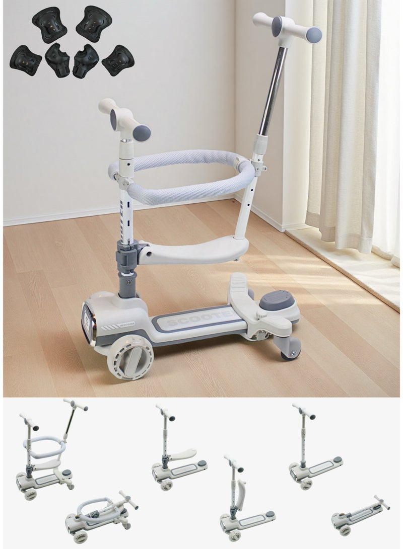 EASY FUTURE  Scooter with Parent Push Bar 4-in-1 Toddler Scooter with Removable Seat Foldable Kids Kick Scooter with Adjustable Height Includes 360° Baby Fence Three Wheel Scooter for Boys and Girls Ages 1–12 with Protective Gear Set - Image 1