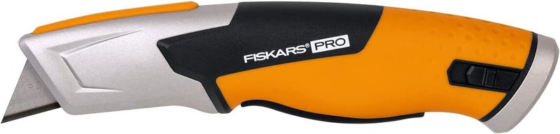 Fiskars Pro Safety Utility Knife  AutoRetracting Blade with Lock  HeavyDuty Box Cutter - Image 1