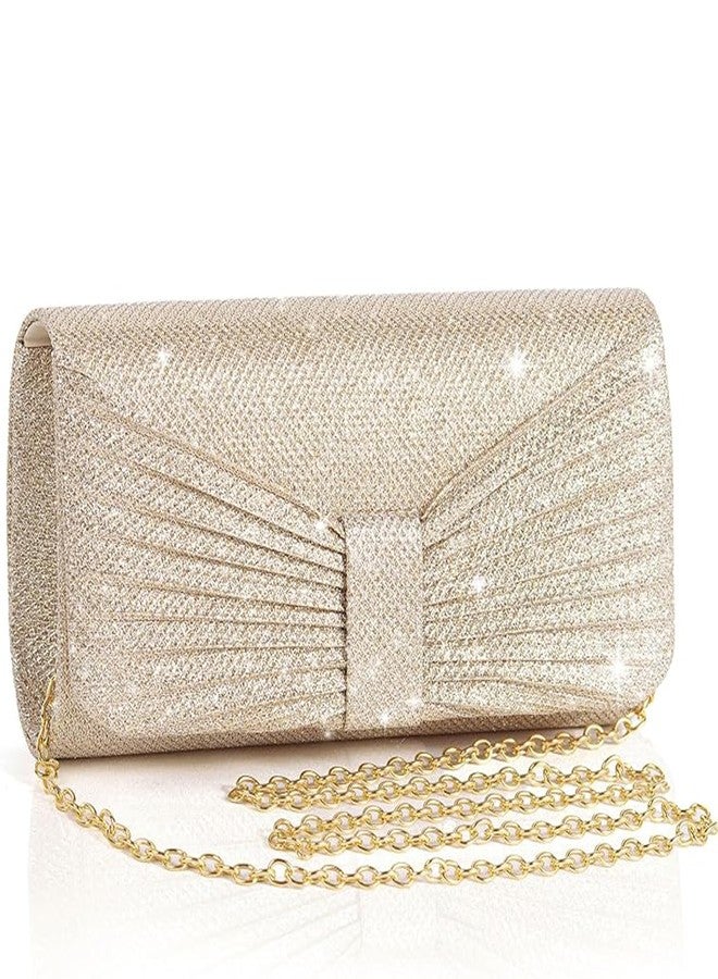 Hexwell Clutch Purse for Women with Detachable Chain Sparkling Evening Hand Clutch Bags For Wedding Cocktail Prom Party Elegance Charm -21 x 6 x 12 Cm (Apricot Gold) - Image 1