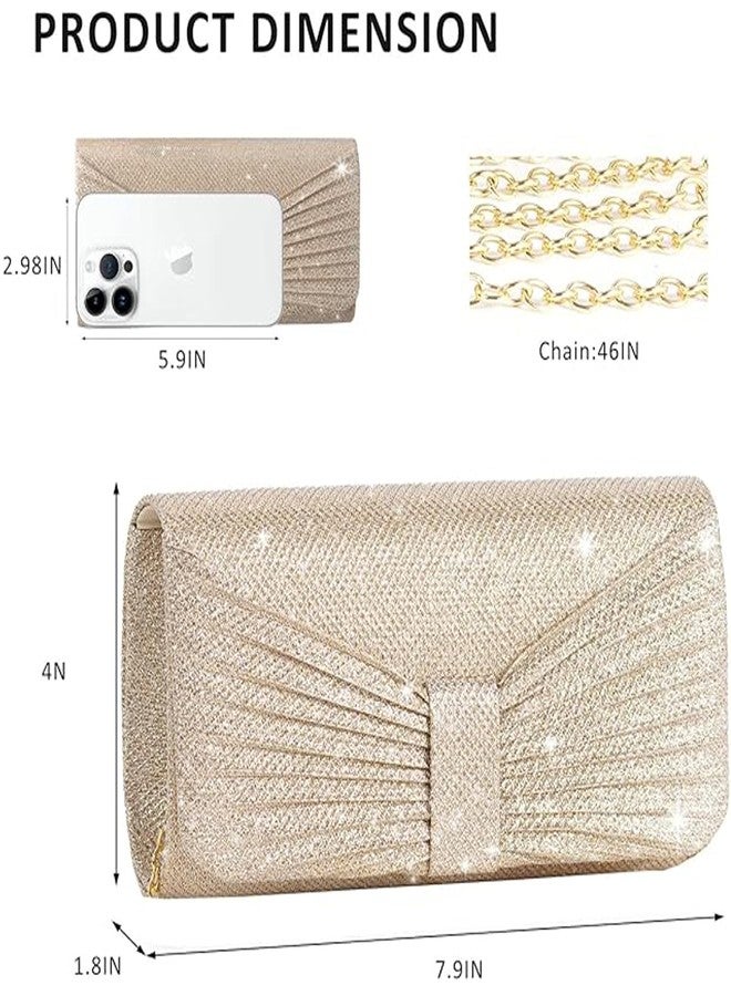 Hexwell Clutch Purse for Women with Detachable Chain Sparkling Evening Hand Clutch Bags For Wedding Cocktail Prom Party Elegance Charm -21 x 6 x 12 Cm (Apricot Gold) - Image 2