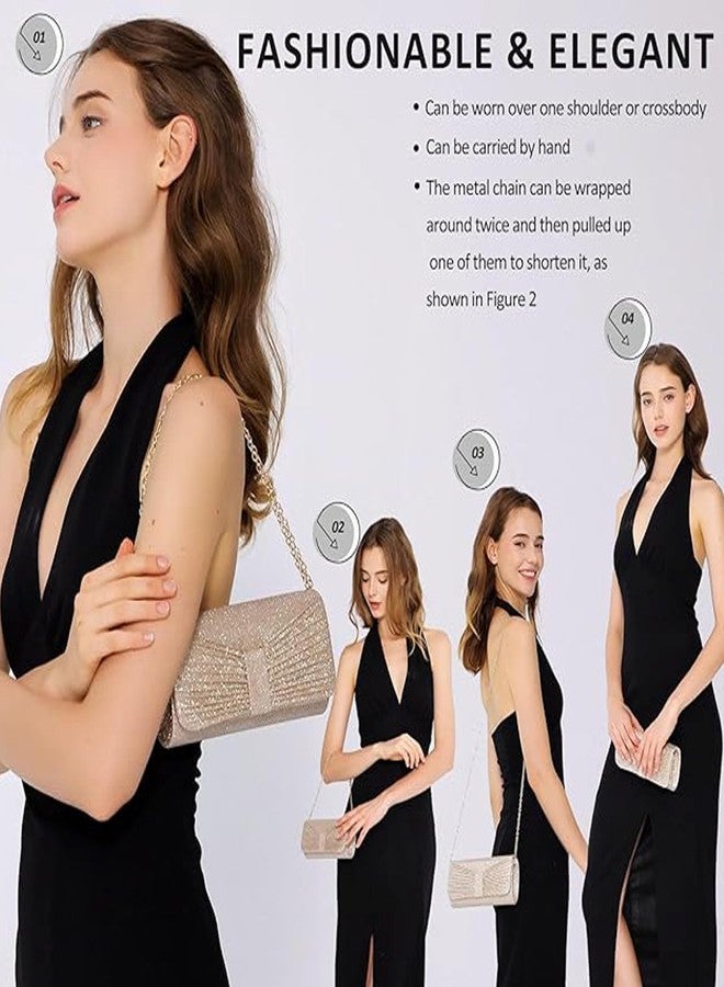 Hexwell Clutch Purse for Women with Detachable Chain Sparkling Evening Hand Clutch Bags For Wedding Cocktail Prom Party Elegance Charm -21 x 6 x 12 Cm (Apricot Gold) - Image 3