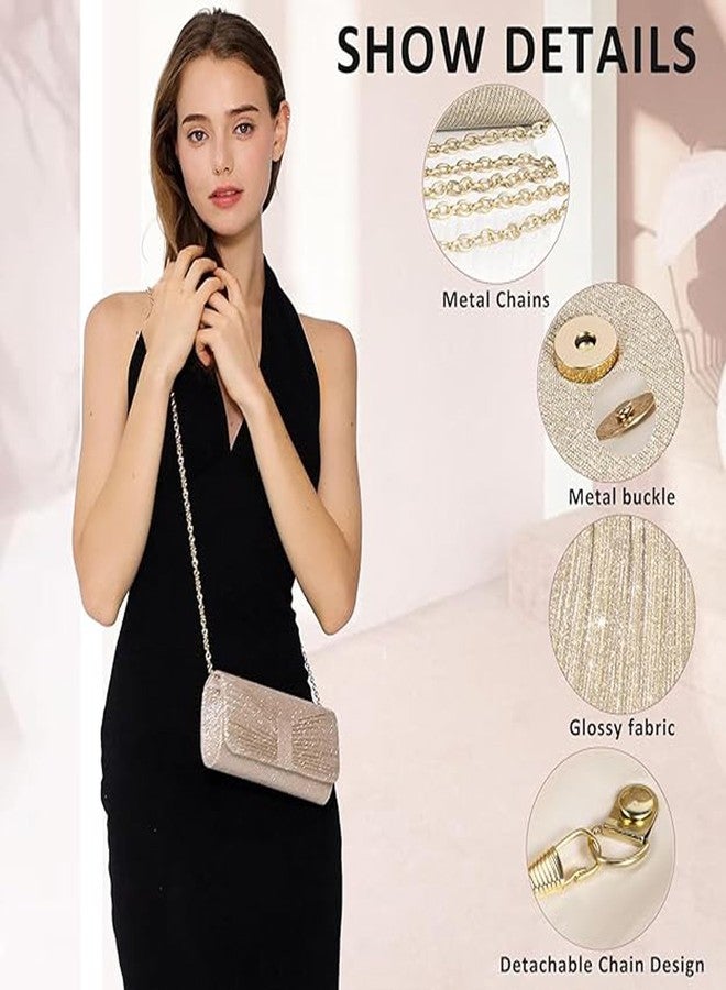 Hexwell Clutch Purse for Women with Detachable Chain Sparkling Evening Hand Clutch Bags For Wedding Cocktail Prom Party Elegance Charm -21 x 6 x 12 Cm (Apricot Gold) - Image 4