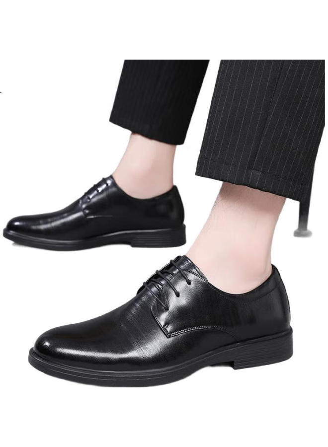 Egchi Leather Shoes For Men, Business Casual Work Formal Wear, British Style Durable Commuter Shoes, X37267, Black, Size 41 - Image 1