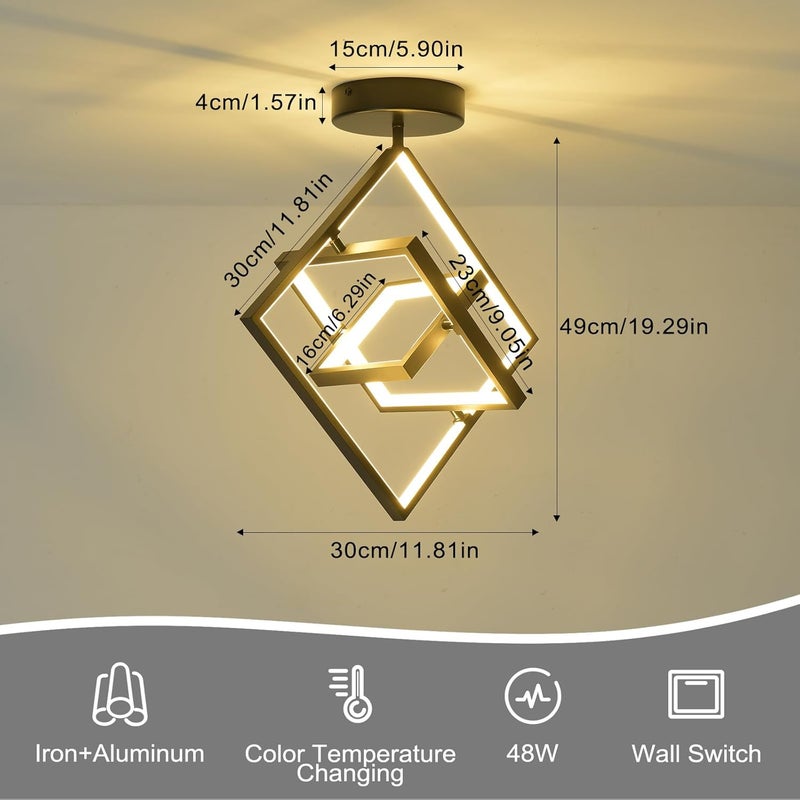 مصباح ممر ، بقوة 48 واط، لون أسود، من نوع مثبت في السقف؛ أضواء مطبخ بتقنية LED حديثة، للردهة، غرفة النوم، الشرفة، والممر، والسلم. - Image 4