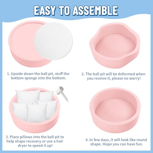 Wilwolfer Foam Ball Pit for Toddlers, Large Baby Ball Pit for Babies with Soft Memory Sponge, Indoor Outdoor Baby Playpen, Kids Play Ball Pool, Gift Toys for Infants Boys and Girls (Pink, NO Balls) - Image 3