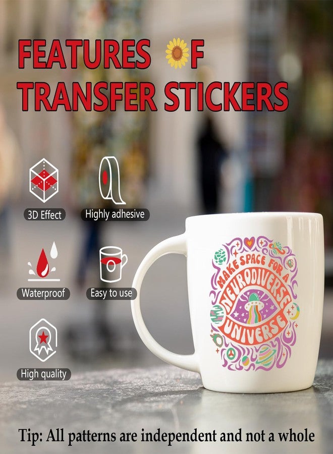 AFRITEE Autism UV DTF Cup Wraps - 25 Sheets Funny Neurodiverse Universe UV DTF Cup Wrap for 16 oz Glass Water Bottle, Autism Awareness Waterproof Transfer Stickers for DIY Tumbler Water Bottle Bumper Decor - Image 4