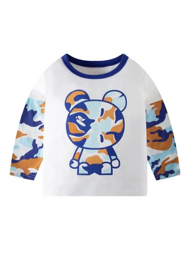 YUNIQEE White Printed Long Sleeve Crew Neck T-Shirt