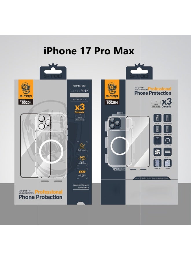 اس-توب مجموعة الحمايه ايفون 17 برو ماكس المتكاملة  10 في 1 حمايه تستحق الثقة متوافقة مع هاتف ايفون 17برو ماكس - Image 1