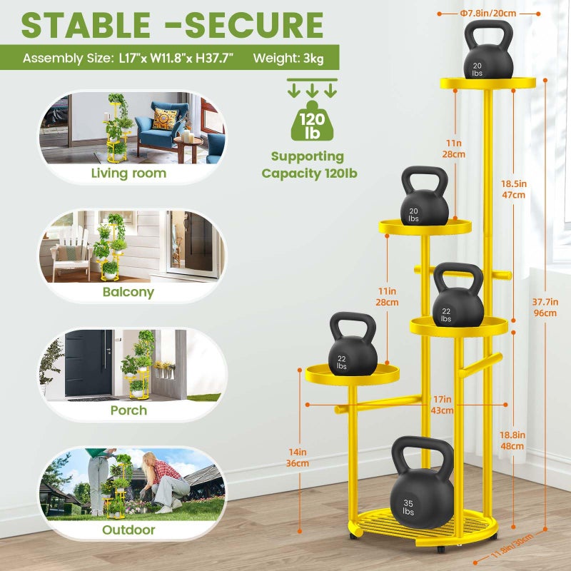 TOSKING 5 Tier Metal Plant Stand Indoorï¼Œ Plant Shelf, Corner Shelf Flower Pot Stand for Outdoor Plant Stand for Living Room Balcony Garden Patio Bedroom (yellow, 38in) - Image 4