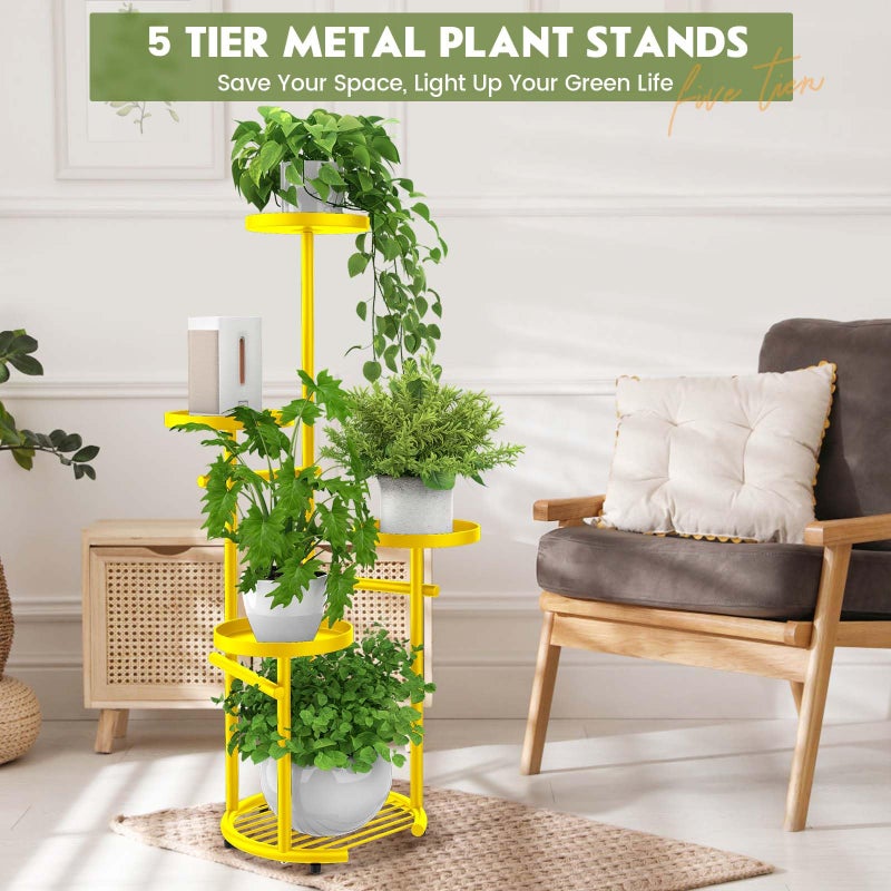 TOSKING 5 Tier Metal Plant Stand Indoorï¼Œ Plant Shelf, Corner Shelf Flower Pot Stand for Outdoor Plant Stand for Living Room Balcony Garden Patio Bedroom (yellow, 38in) - Image 3