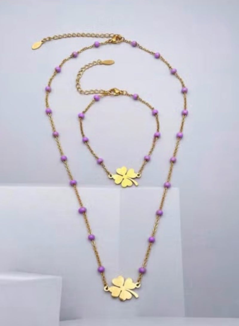 Casual collection Elegant Stainless Steel Gold Plated Necklace & Bracelet Jewelry Set For Women - Image 3