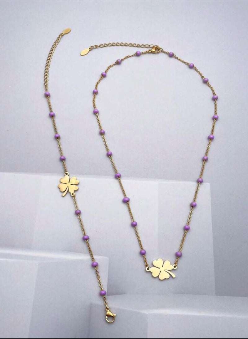 Casual collection Elegant Stainless Steel Gold Plated Necklace & Bracelet Jewelry Set For Women - Image 2