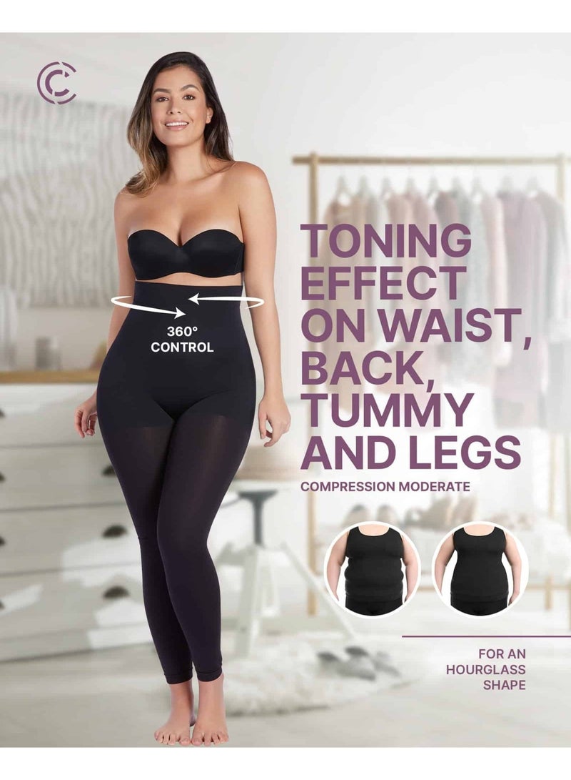 AZMARO High Waist Medical Compression Leggings, Graduated Pressure Opaque Tights for Varicose Veins Relief, Postpartum Tummy Control — Size L (Black) - Image 5