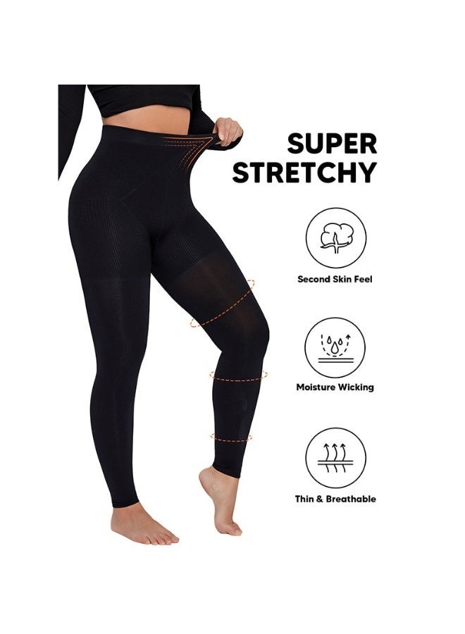 AZMARO High Waist Medical Compression Leggings, Graduated Pressure Opaque Tights for Varicose Veins Relief, Postpartum Tummy Control — Size L (Black) - Image 2