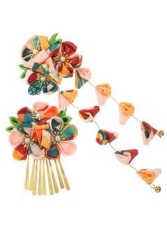 Amosfun Amosfun 2 Pcs Japanese Kimono Flower Hair Pin Japanese Tsumami Hair Clips Kanzashi Hair Sticks Picks Hair Accessories for Women Girls Yellow 