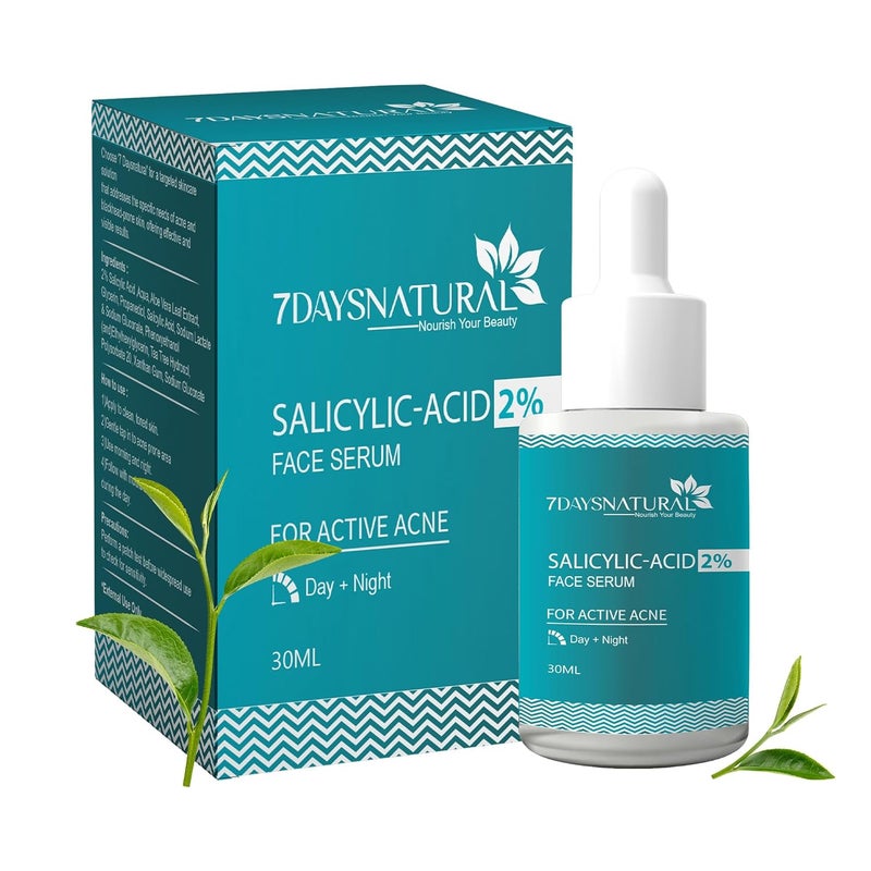 7 DAYS NATURAL Salicylic Acid Face Serum for Removing Dark Spots Blackheads Acne Open Pores Face Serum for Sensitive Skin Oily Skin Acne Prone Skin30 Ml - Image 1