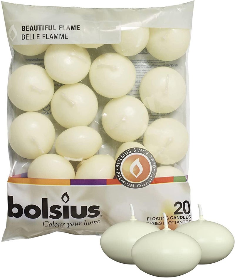 20 Bolsius 5 Hour Quality Ivory Floating Candles by White Candle Company