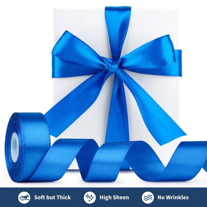 Mauproy 1-1/2 Inch Wide Royal Blue Satin Ribbon, 50 Yards Solid Polyester Fabric Ribbon for Roses Making, Gift Wrapping, Wedding Decorations, Crafts, Bows - Image 3