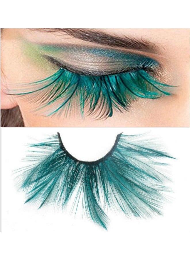 Dorisue Halloween Eyelashes Double Lip Black With Green Big Extra Long Feather Eyelashes Extra Extension Halloween Green Feather Tip False Eyelashes Dance Halloween Costume - Image 1