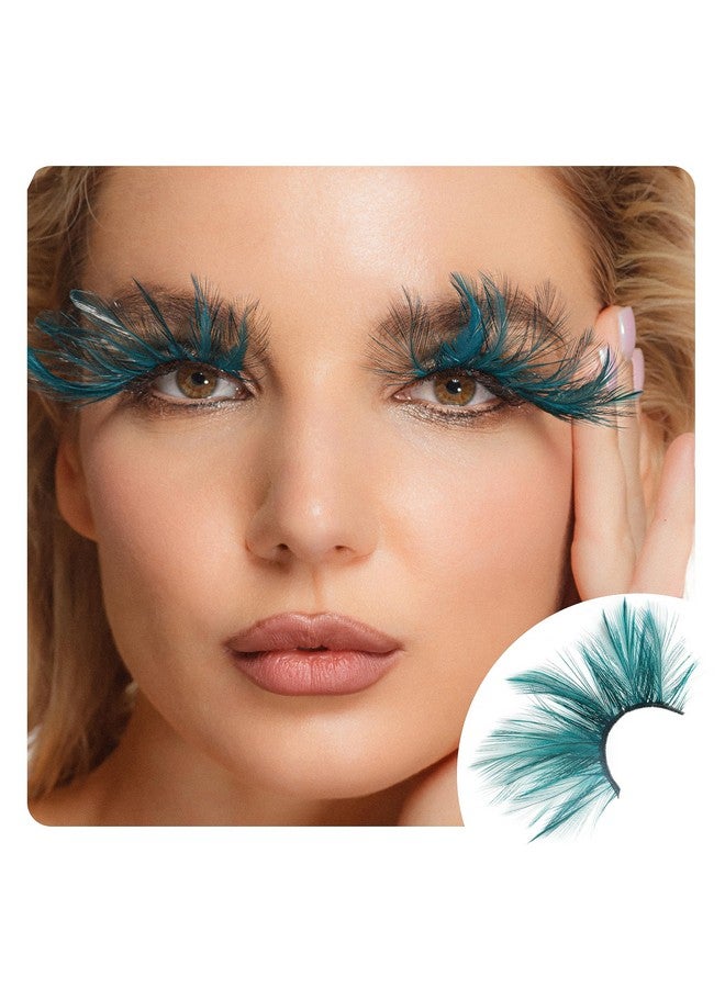 Dorisue Halloween Eyelashes Double Lip Black With Green Big Extra Long Feather Eyelashes Extra Extension Halloween Green Feather Tip False Eyelashes Dance Halloween Costume - Image 2
