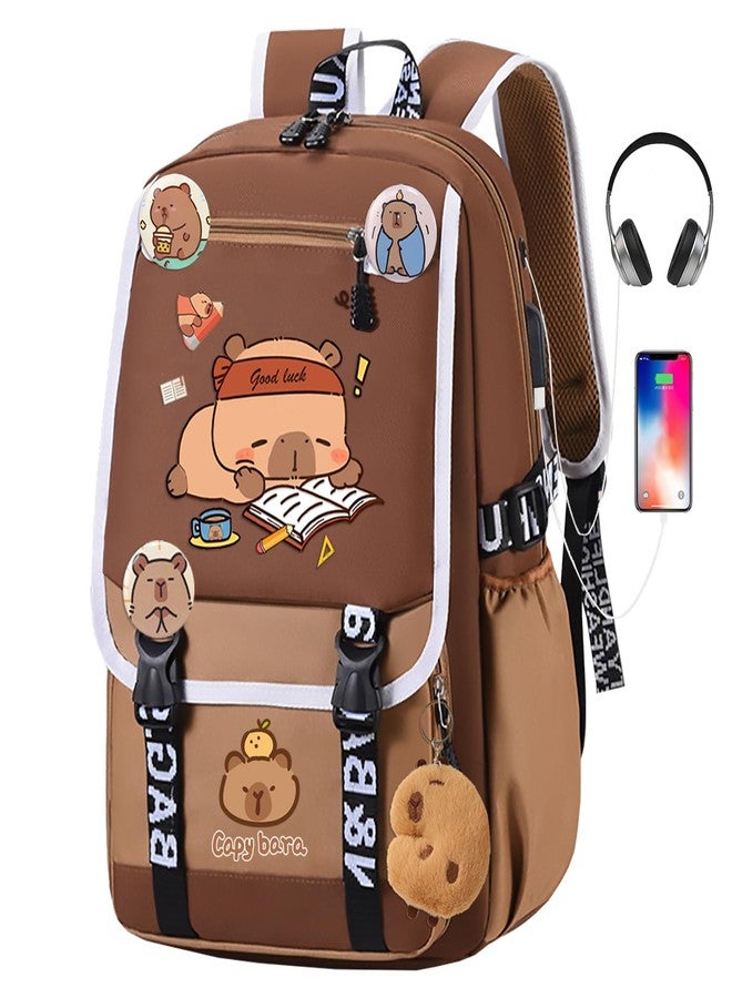 DHUENIOPE Capybara Backpack Large Capacity Waterproof stuff Cartoon backpack Cute Capybara Flap Backpack Laptop Bag Casual Daypacks, A, Large, Cute - Image 1