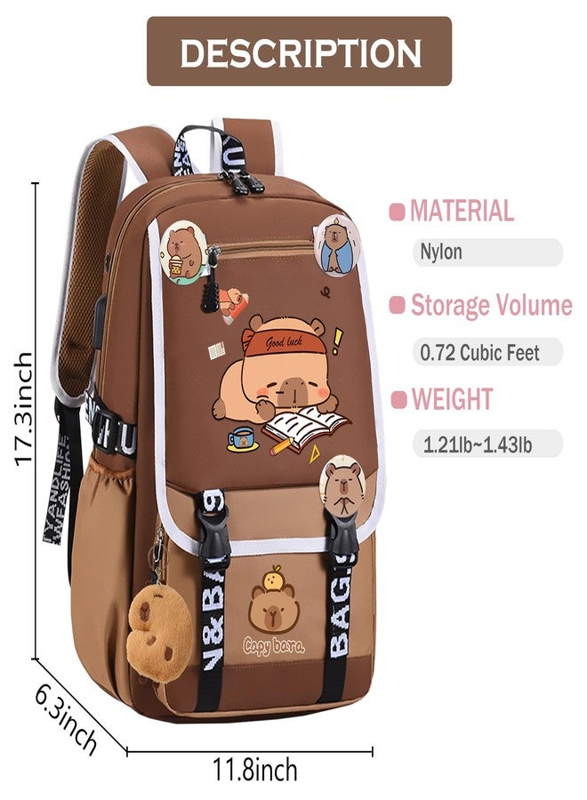 DHUENIOPE Capybara Backpack Large Capacity Waterproof stuff Cartoon backpack Cute Capybara Flap Backpack Laptop Bag Casual Daypacks, A, Large, Cute - Image 2