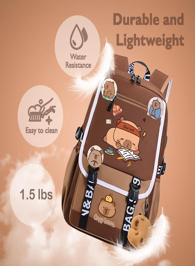 DHUENIOPE Capybara Backpack Large Capacity Waterproof stuff Cartoon backpack Cute Capybara Flap Backpack Laptop Bag Casual Daypacks, A, Large, Cute - Image 3