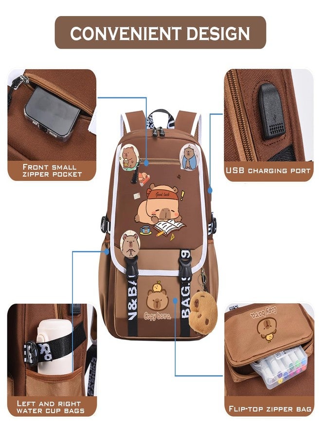 DHUENIOPE Capybara Backpack Large Capacity Waterproof stuff Cartoon backpack Cute Capybara Flap Backpack Laptop Bag Casual Daypacks, A, Large, Cute - Image 4