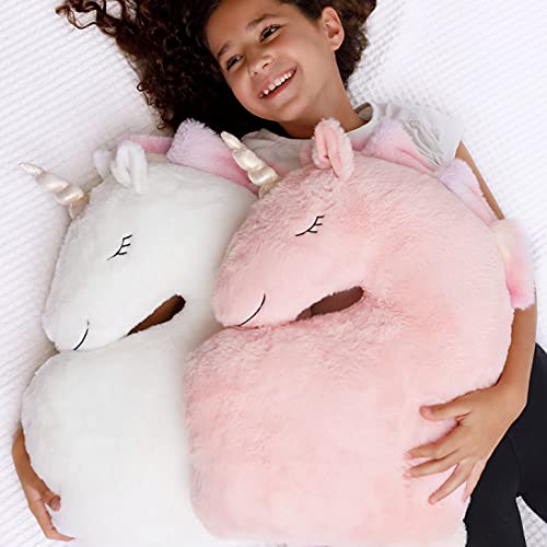 Perfectto Design Set of 2 Decorative Unicorn Pillows for Girls Kids Bed Room - White Pink Fluffy Plush for Baby Girl, Cute Throw Pillows Bedroom Décor, Teepee - Image 2