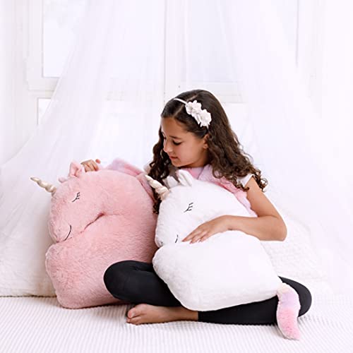 Perfectto Design Set of 2 Decorative Unicorn Pillows for Girls Kids Bed Room - White Pink Fluffy Plush for Baby Girl, Cute Throw Pillows Bedroom Décor, Teepee - Image 3