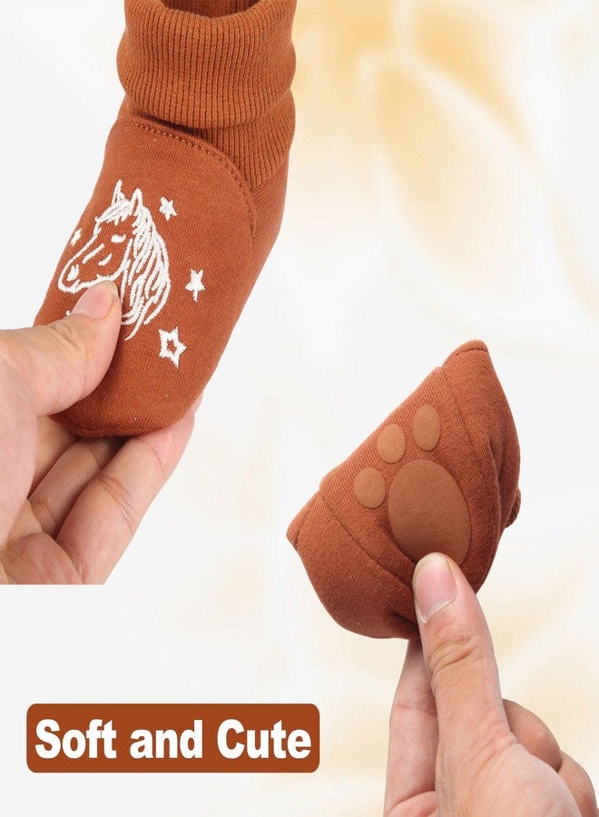 CYXUYJH Newborn Infant Baby Cotton Booties Non-Slip Sole for Toddler Boys Girls Winter Warm Stay On Socks Shoes Unisex First Walkers Ankle Crib Slippers Shoes 3-6 Months - Image 2