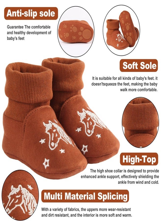 CYXUYJH Newborn Infant Baby Cotton Booties Non-Slip Sole for Toddler Boys Girls Winter Warm Stay On Socks Shoes Unisex First Walkers Ankle Crib Slippers Shoes 3-6 Months - Image 5
