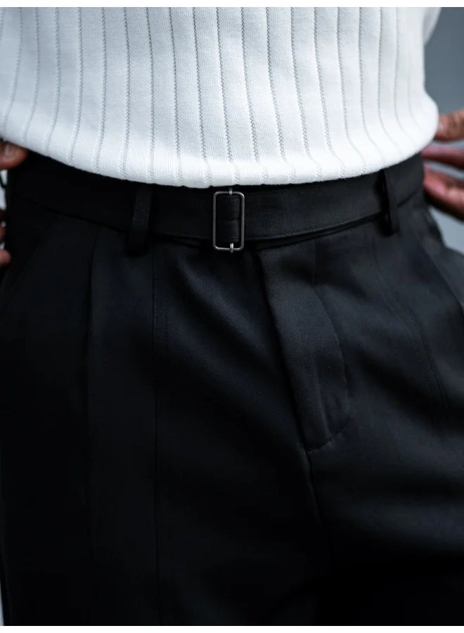 مانياك بنطلون رجالي أسود سادة من نسيج منسوج