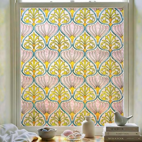 ADD.HERES 3D Stained Glass Window Film Decorative Window Privacy Film for BathroomFront DoorHome Sun Blocking Heat ControlStatic ClingDaisy 236inch x 354inch - Image 1