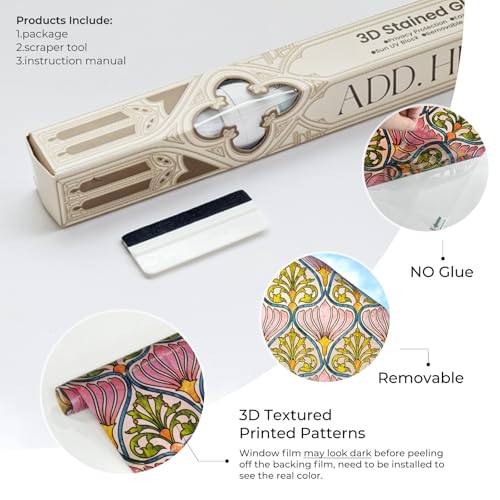 ADD.HERES 3D Stained Glass Window Film Decorative Window Privacy Film for BathroomFront DoorHome Sun Blocking Heat ControlStatic ClingDaisy 236inch x 354inch - Image 3