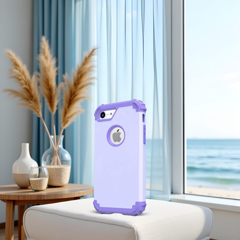 IDweel for iPhone 8 Case & for iPhone 7 Case with Screen Protector (Tempered Glass),3 in 1 Shockproof Hybrid Heavy Duty Hard PC Cover Soft Silicone Sturdy Bumper Full Body Sturdy Case, Purple - Image 4