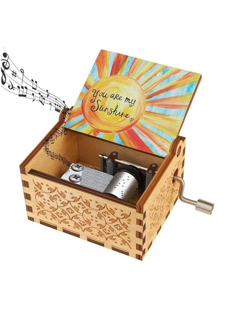 KASTWAVE Music Box Wood Personalizable Music Box, You are My Sunshine Laser Engraved Vintage Wooden Sunshine Musical Box Gifts for Birthday (u are My Sunshine, Small)  - Image 2