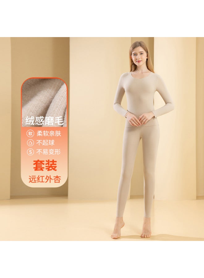 Autumn And Winter New Ladies De Velvet Thermal Underwear Set Heating Plus Velvet Padded Autumn Pants Anti-bacterial Underwear