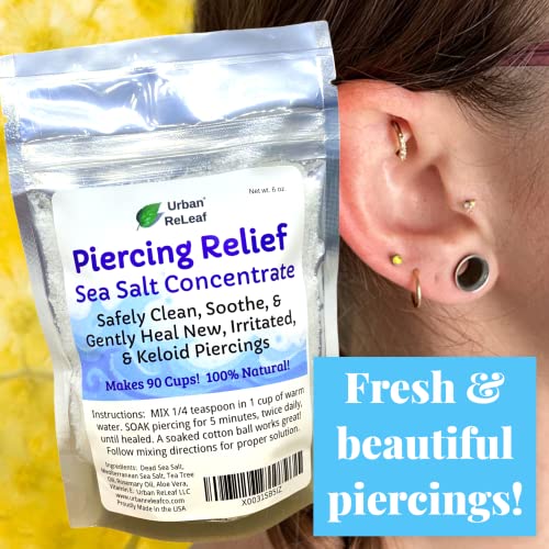 Urban ReLeaf Piercing Relief Sea Salt Concentrate AFTERCARE 6 oz. Bag! Makes 90 Cups! Safely Clean, Soothe, Gently Calm Irritated & Keloid Bump Piercings. Dead Sea Salt, Tea Tree, Rosemary - Image 3