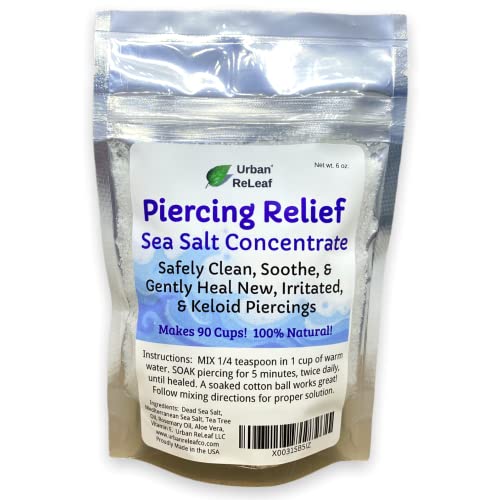 Urban ReLeaf Piercing Relief Sea Salt Concentrate AFTERCARE 6 oz. Bag! Makes 90 Cups! Safely Clean, Soothe, Gently Calm Irritated & Keloid Bump Piercings. Dead Sea Salt, Tea Tree, Rosemary - Image 1