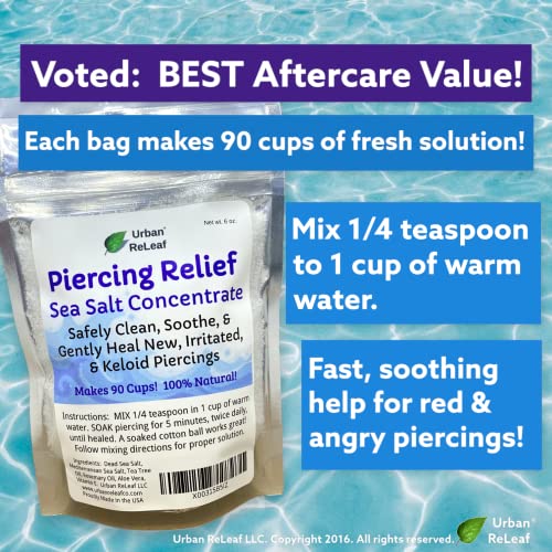 Urban ReLeaf Piercing Relief Sea Salt Concentrate AFTERCARE 6 oz. Bag! Makes 90 Cups! Safely Clean, Soothe, Gently Calm Irritated & Keloid Bump Piercings. Dead Sea Salt, Tea Tree, Rosemary - Image 2