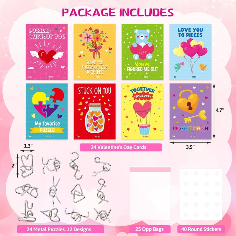 Fancy Land Valentine's Day Metal Puzzles Brain Teasers for Kids - Image 2