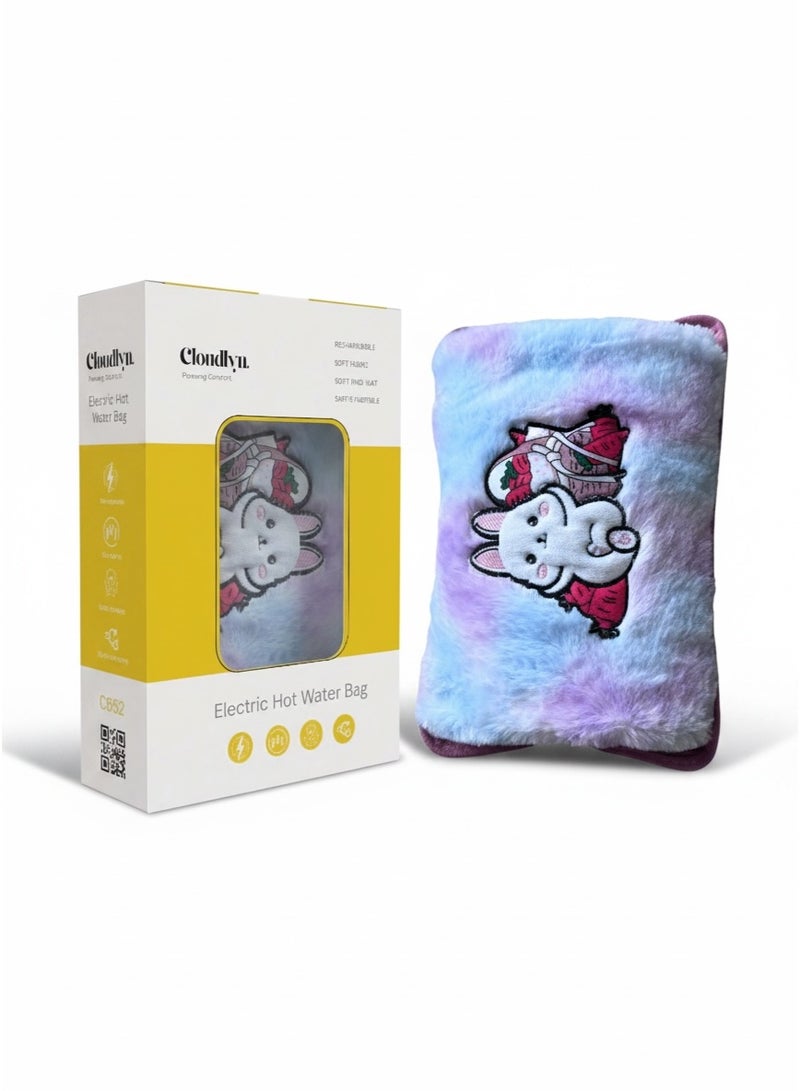 Cloudlyn dual comfort electric rechargeable heating water bag with hand warmer for pain relief warming hand and relieve muscle aches and back pains assorted color and design cute rabbit - Image 1