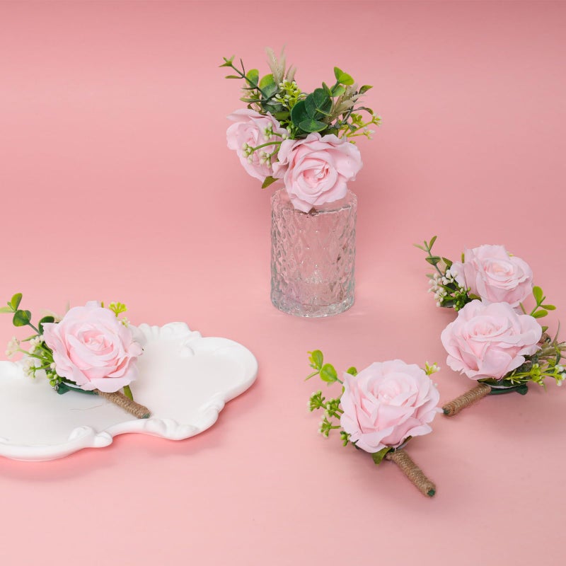 Gvhntk Pink Rose Boutonniere for Men Wedding Set of 6 Groom Groomsmen Best Man Artificial Flowers Boutonniere for Wedding Ceremony Anniversary Prom Flowers Formal Dinner Party (6  Pink  Middle) - Image 5