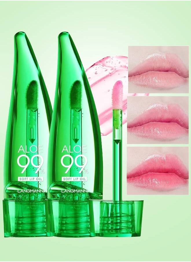 LANGMANNI 2PCS Aloe Vera Lip Oil Magic Color Changing Lipstick Gift Set Long Lasting Nutritious Lip Oil Kit Lips Moisturizer Aloe Vera Lip Stick Color Change Lip Gloss Mood Lipstick Lips Shine Primer Lip Balm  - Image 1