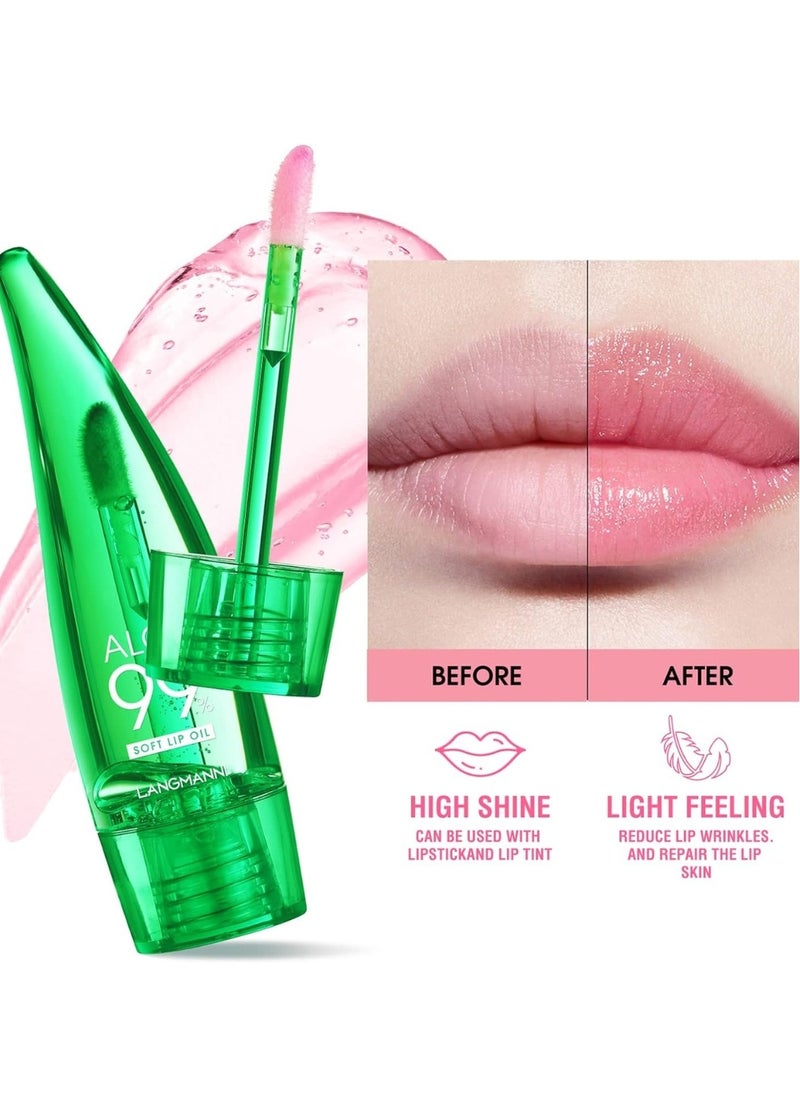 LANGMANNI 2PCS Aloe Vera Lip Oil Magic Color Changing Lipstick Gift Set Long Lasting Nutritious Lip Oil Kit Lips Moisturizer Aloe Vera Lip Stick Color Change Lip Gloss Mood Lipstick Lips Shine Primer Lip Balm  - Image 3